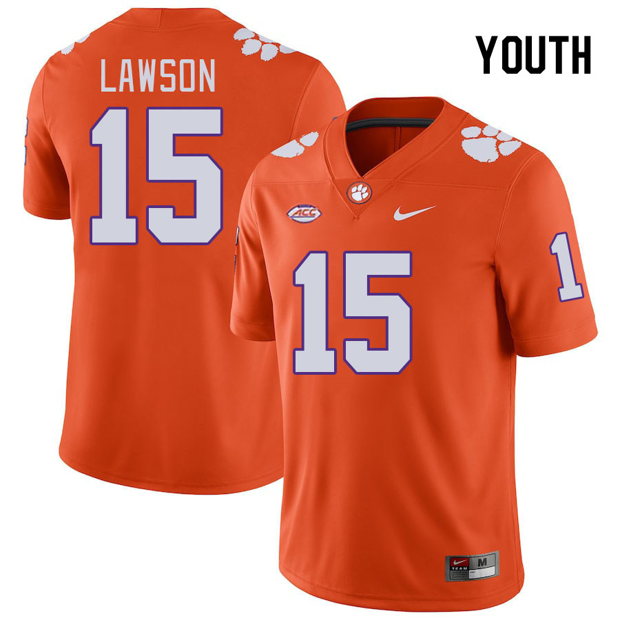 Youth Clemson Tigers Jahiem Lawson #15 College Orange NCAA Authentic Football Stitched Jersey 23FQ30ME